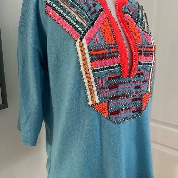 J. Crew Blue Embellished Sequin Pull Over Sweater Size Small - Picture 5 of 9